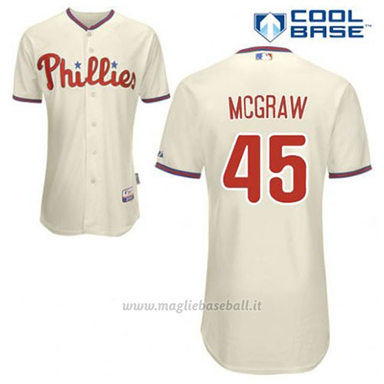 Maglia Baseball Uomo Philadelphia Phillies Tug Mcgraw 45 Crema Alterner Cool Base